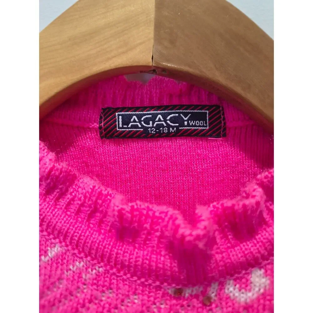 Self Design Woolen Co-Ordinate Warm Set in vibrant pink 12-18m